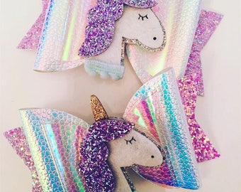 Unicorn Hair Bow, Unicorn Hair Accessories, Unicorn Hair Clip, Unicorn Headband, Girls Hair Clips, Unicorn Party, Glitter Hair Bow