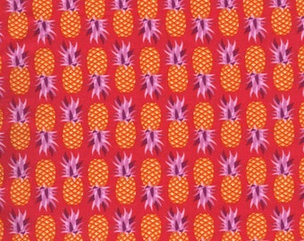 Michael Miller Cuban Beat Party Like A Pineapple Salsa Tropical Orange Purple Red Pineapples Cotton Fabric