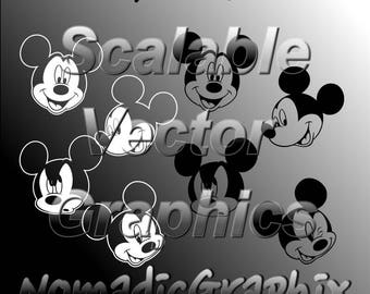 16 Mickey Mouse Heads - Vector Cut Files - SVG / DXF / EPS