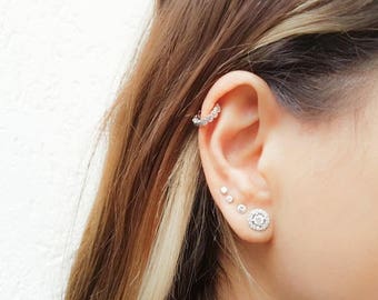 SALE - CZ Helix Earring - Tiny Hoop Helix Ring - Silver Helix - Helix Earring Hoop - Helix Piercing - Helix Jewelry - Helix Cartilage Earrin