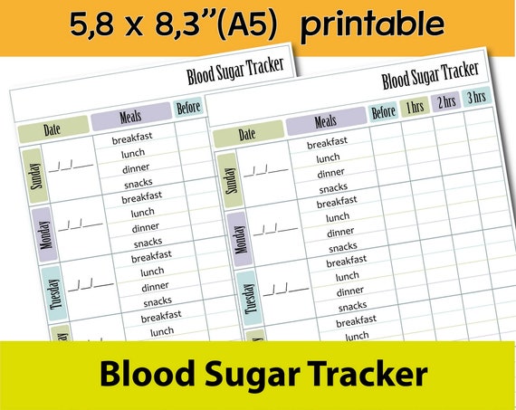 Blood Sugar Tracker Printable Blood Glucose Log A5 Planner