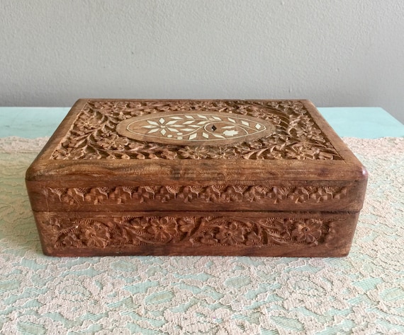 Carved wooden jewelry box ornate wooden box