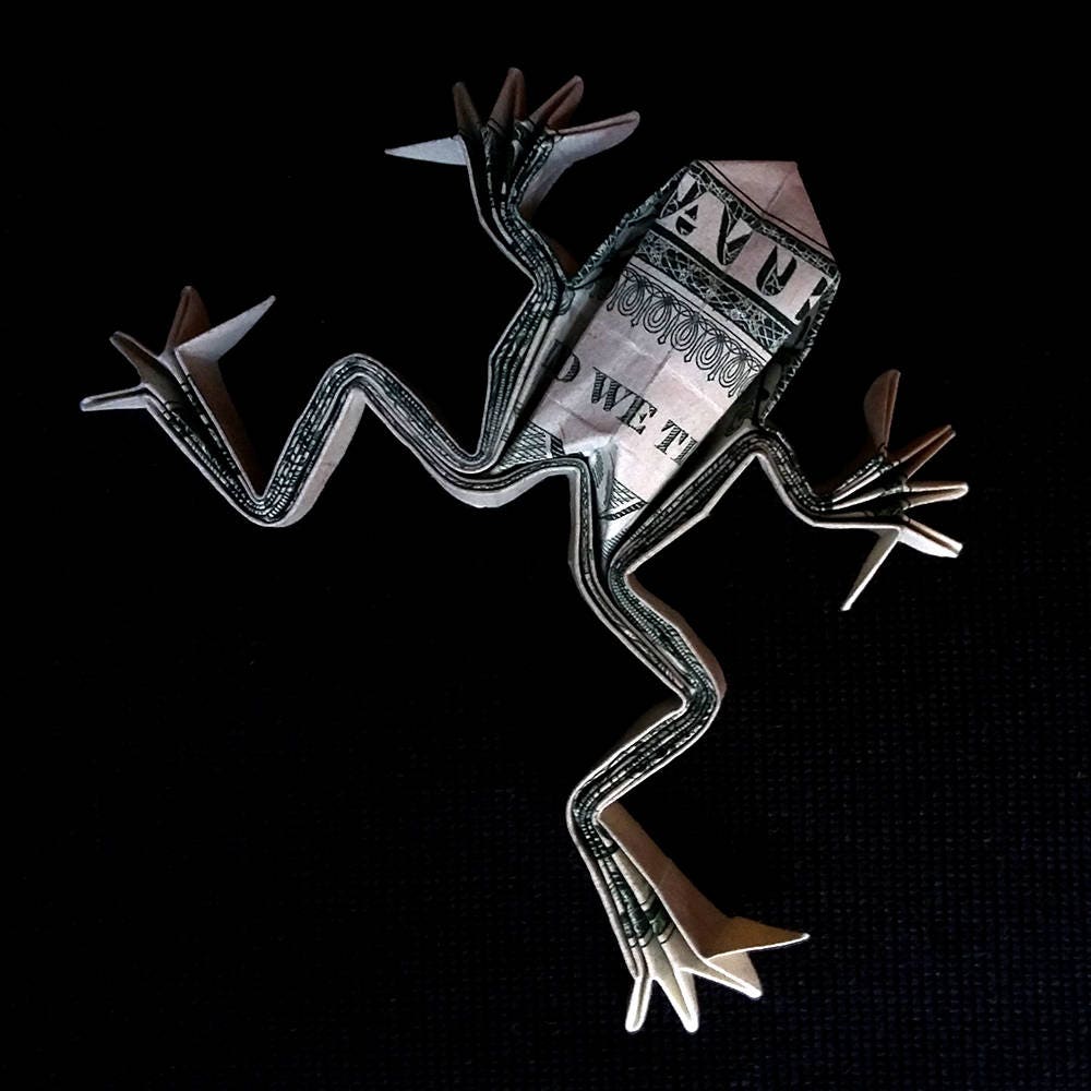 Money Origami FROG Sculpture Real One Dollar Bill Art Gift