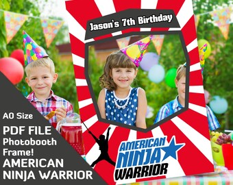 american ninja warrior party favors photobooth props, birthday decorations, photo booth frame A0 size Custom PDF file, 7th 6th birthday prop