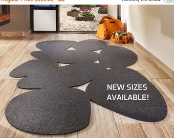 ON SALE Gray modern minimalist wool felt area rug, Eco friendly boho rug, floor covering, office rug, living room rug, modern design carpet
