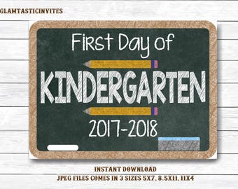 First Day of Kindergarten Sign Instant Download, First Day of School Chalkboard, Three Sizes, First Day of School. Chalkboard Sign, DIY sign