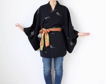 black glitter kimono jacket, Haori, Japanese kimono, black kimono top, gift for her, montsuki haori, formal kimono, haori jacket /2167