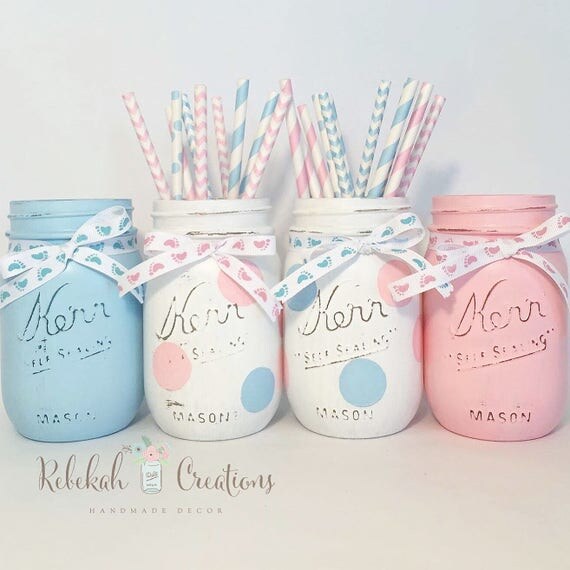 Gender Reveal Mason Jars Gender Reveal Decor Polka Dot Mason