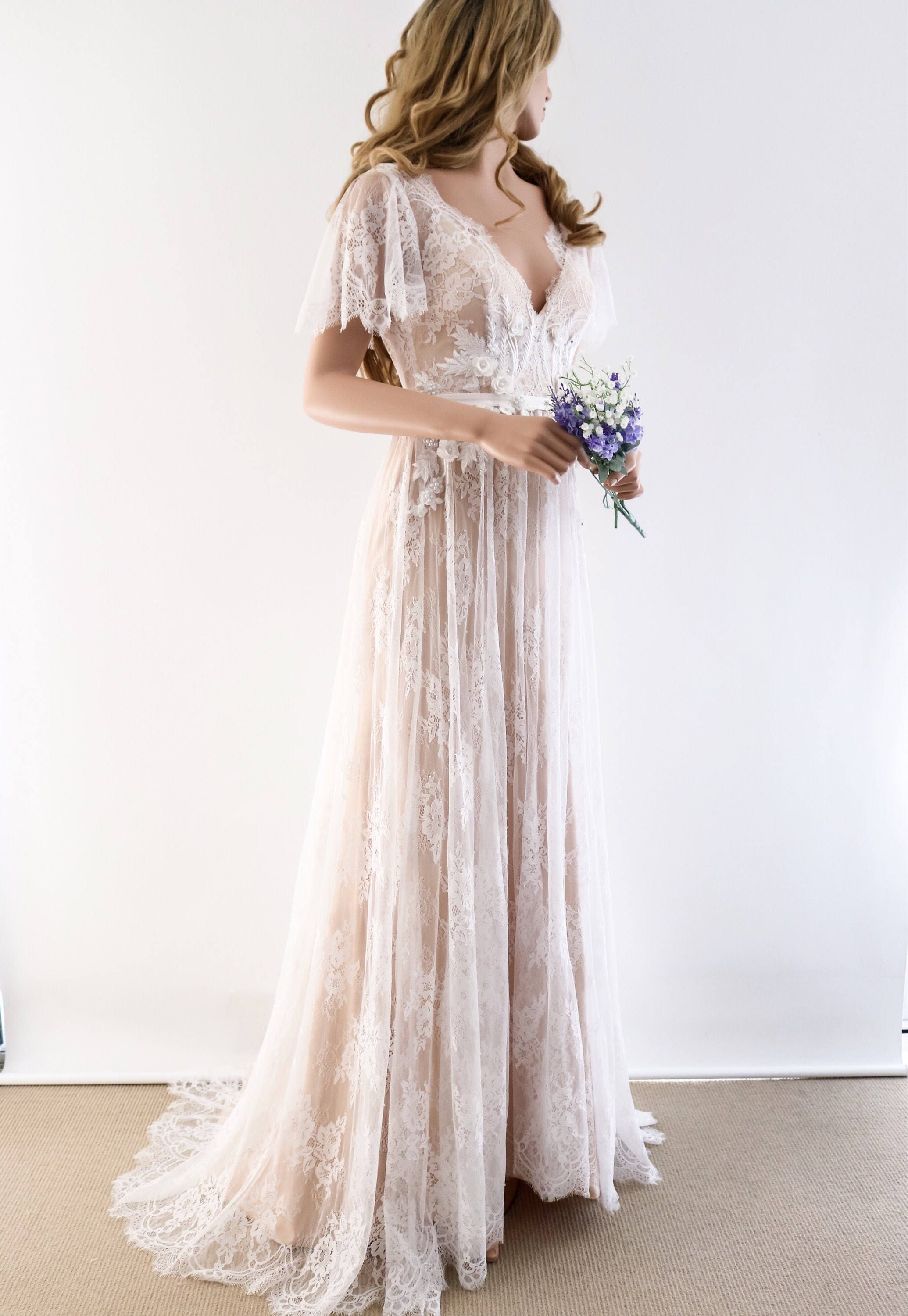 Lace Wedding Dress/ Unique Wedding Dress/ Boho Wedding Dress/