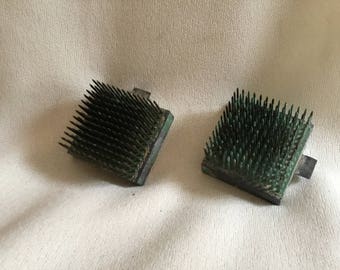 Vintage Pair of Interlocking Square Metal Flower Frogs