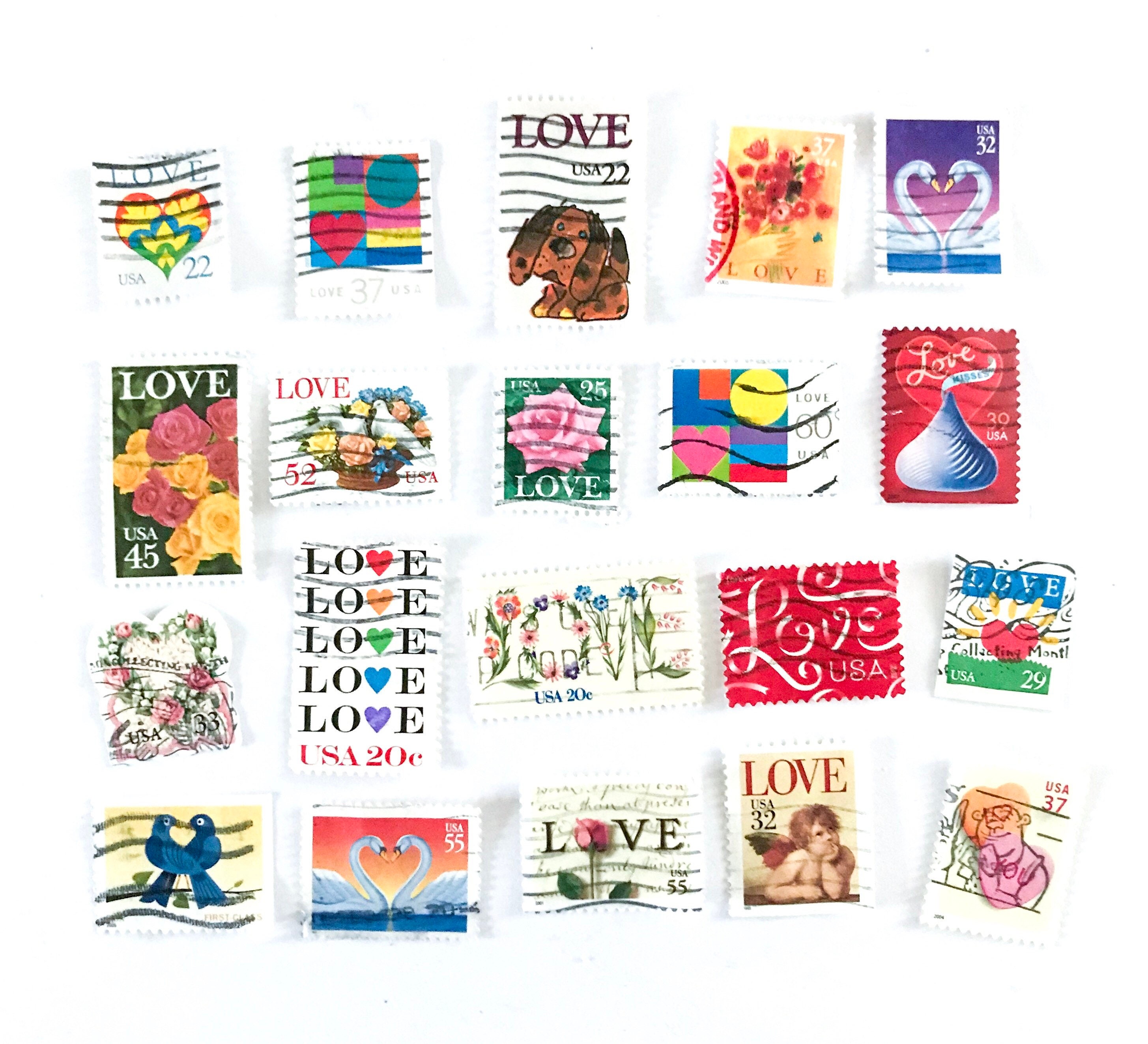20 x LOVE heart flower postage stamps used all off paper for