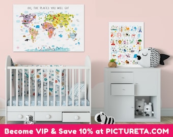 Baby Nursery Wall Art animal world map | etsy Baby Nursery Wall Art animal world map | etsy