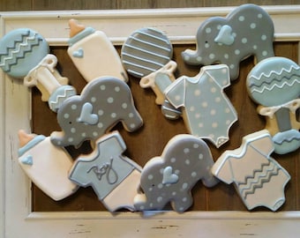 Little Boy Baby Shower Cookies with Elephants!