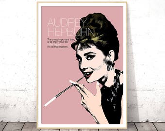 Audrey Hepburn Poster, Printable Fashion Wall Art, Blush Pink Printable Art, Audrey Hepburn Prints, Audrey Hepburn Quotes, Fashion Poster