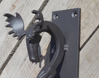 Hand forged door pull (medium), Moose, Blacksmith made, Wrought iron, Steel gate, Entrance door pull handle, Square
