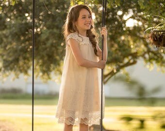 Country flower girl,Ivory Flower Girl Dress,Flower Girl Dress, Crochet flower girl dress,country flower girl dress,rustic flower girl dress,