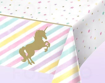 UNICORN Table Cover | Pastel Rainbow Table Cover | Unicorn Party Decor | Unicorn Party Theme | Size: 8.5 x 4.5 feet