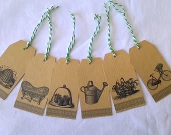 Six labels kraft summer garden objects