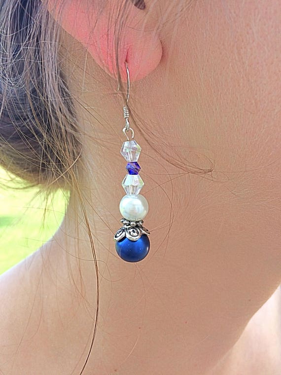 Navy White Earrings Bridal Nautical Earrings Navy Drop