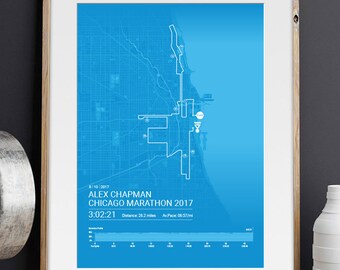 Chicago Marathon Personalised Poster / Memento / Gift / Art Print / Route / Map
