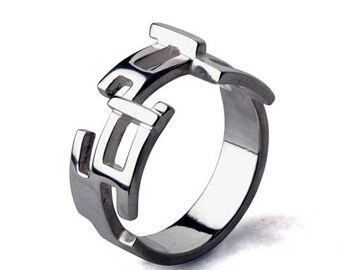 SALE 20% Off - CIRCUITS Sterling Silver Mens Ring, Edgy Mens Silver Ring, Unique Mens Ring, Large Silver Band Ring, Cool Mens Ring