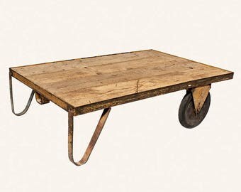 Vintage Industrial Factory Trolley Cart Coffee Table