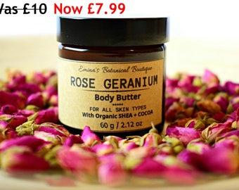 ROSE GERANIUM Body Butter, Vegan Body Butter, Whipped Body Butter,Organic Shea Butter,Moisturiser,Body Moisturiser,Gift for her, uk