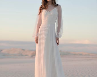 Silk and chiffon wedding dress, Ivory wedding gown