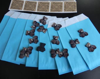 Resin BAPTEME:ANNIVERSAIRE boy Kit for 15 people with bears, bags and labels
