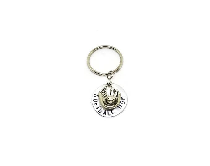 Softball Mom Keychain, Hand Stamped Key Chain, Ball Glove Key Chain, Gift for Her, Gift for Mom, Unique Birthday Gift, Stocking Stuffer