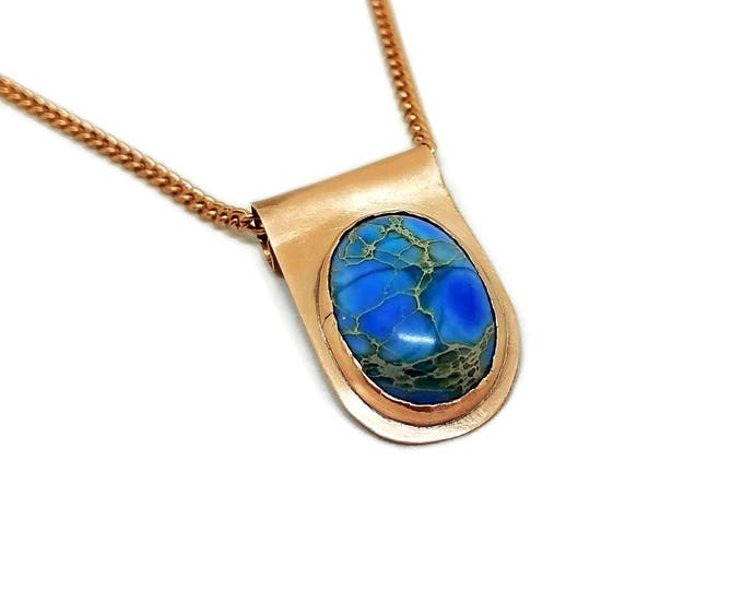 Blue Sea Sediment Jasper Gemstone Necklace, Copper Gemstone Necklace, One of a Kind, Unique Birthday Gift, Gift for Her