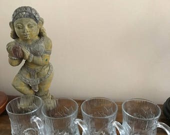 Sale 4 Vintage Arcoroc France Canterbury Crocus 10 Oz Clear Glass Coffee Cups Mugs