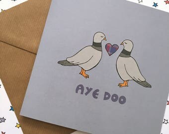 Scottish wedding card, pun wedding card, funny wedding card, scottish wedding, pigeon wedding card, bird wedding card, scottish saying
