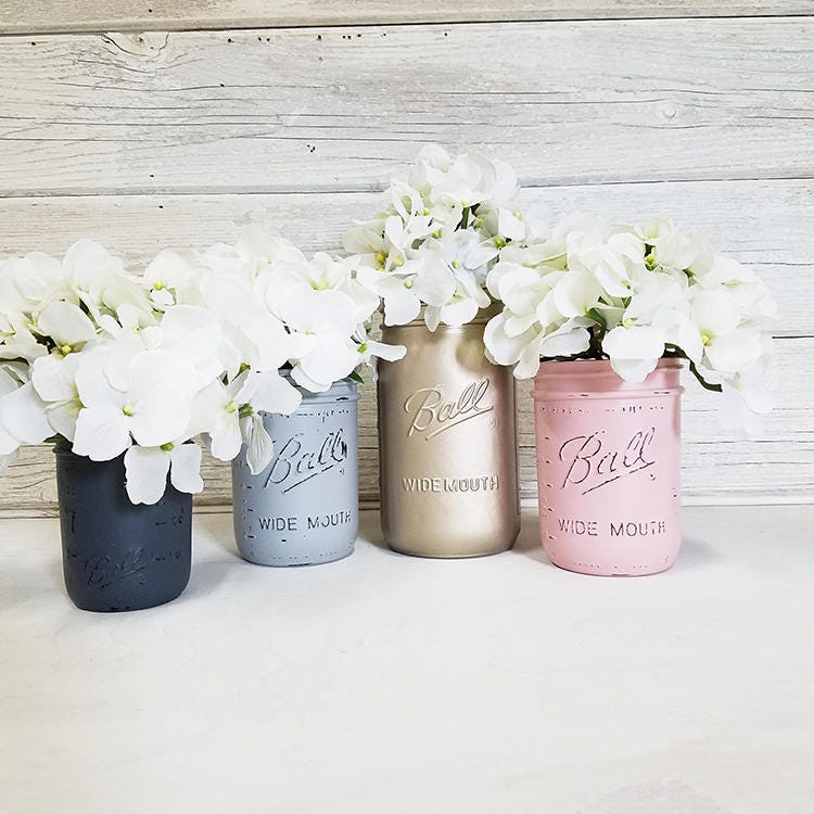 4 Hand Painted Mason Jars Flower Vases Mandy Girl Collection