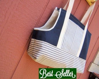 Dog Carrier - Hard Bottom, Blue Pet Carrier in 5 Sizes, small dog carrier, dog tote, dog purse, tote bag, pet tote, pet purse, puppy carrier