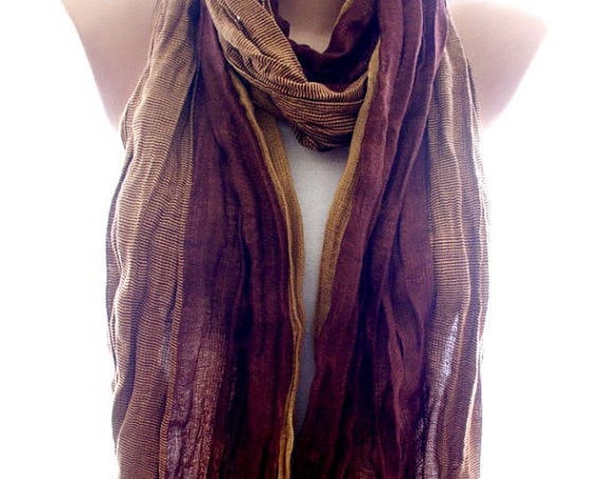 Brown crinkle unisex scarf, scarves for her for him, cozy scarf, trendy scarf