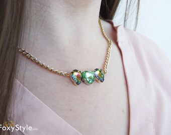 crystal necklace chain necklace boho necklace green necklace crystal point green wedding necklace greenery wedding druzy necklace dainty