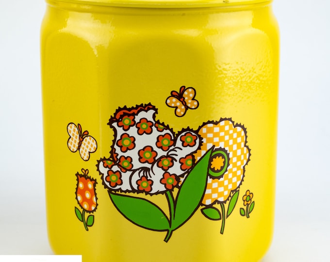 Retro Canister Set | Mod Flower and Butterfly Canisters | Aluminum Kromex Kitchenware
