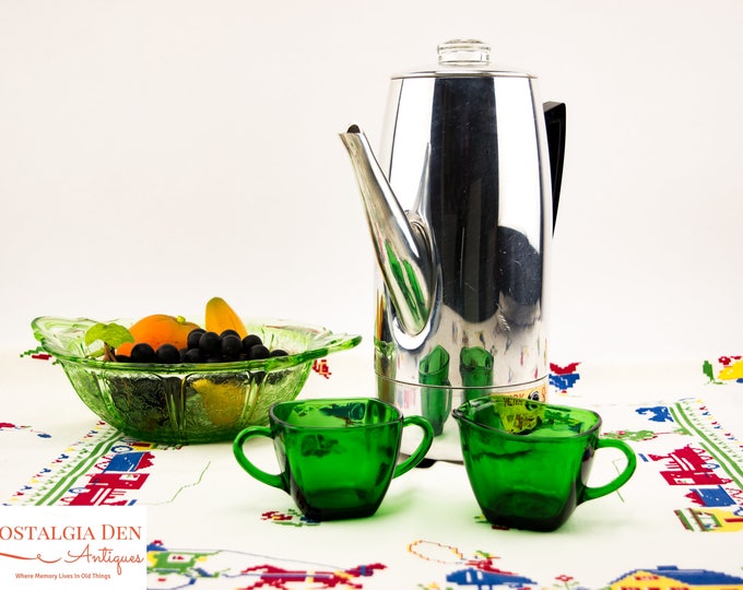 Vintage Creamer And Sugar | Anchor Hocking Forest Green | Depression Glass