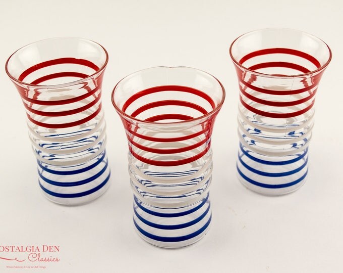 Anchor Hocking Art Deco Tumblers | Red White And Blue Tumblers | 1938-1944 | Betsy Ross Glass Set