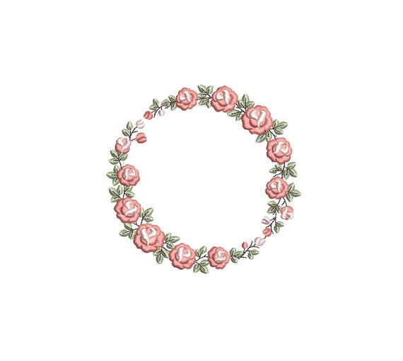 Wreath of Roses machine embroidery design. Floral circle