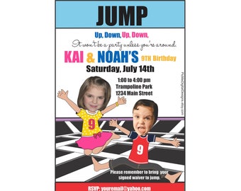 Trampoline Party Invitation for Twins, Bounce House Birthday Invitation Twins, Digital Invitation, Twin Birthday Invitation, Photo Card