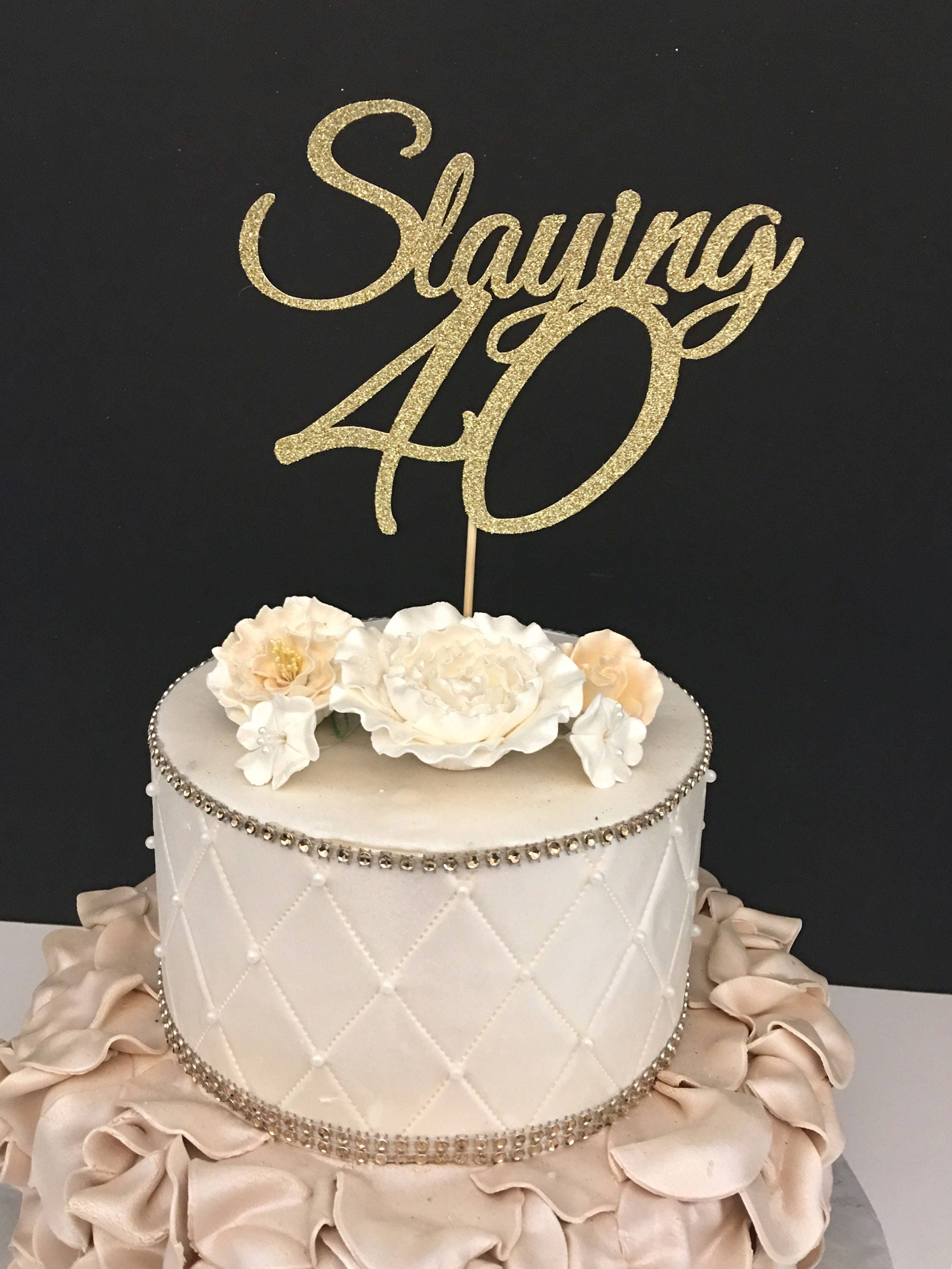 ANY NUMBER Gold Glitter 25th Birthday Cake Topper Slaying 25
