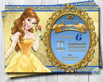 Princess Belle Invitation, Beauty and the Beast Invitations, Princess Belle Birthday Invitation, Belle Invitation, DIGITAL or PRINTED