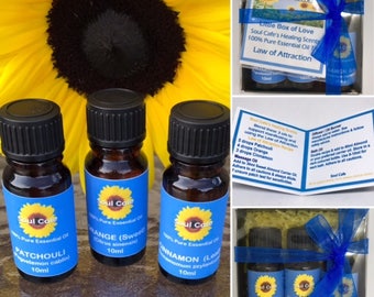 Law of Attraction Pure Essential Oil - Manifesting Oil Set - Healing Scent - Patchouli - Cinnamon - Orange - Recipe Tag - Therapeutic Grade