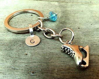 Ice Skate Keychain, Personalized Initial Name Keychain, Customized Letter Keyring, Winter Sports Keychain, Skating Keychain, Skater's Gift