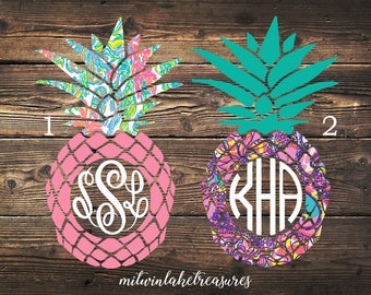 Lilly Pulitzer Pineapple Decal / Custom Monogram, Size, Color / Car, Yeti, Wall Sticker / Beach, Nautical Decor / Gift Under 10