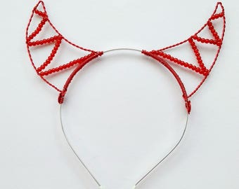 Beaded red devil horns headband