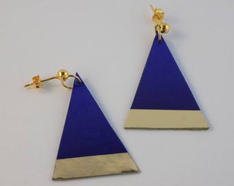 Triangle Earrings Ultramarine Blue Golden