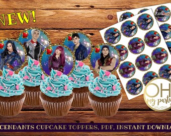 DESCENDANTS CUPCAKES TOPPERS, descendants 2 party, descendants 2 birthday, descendants disney, descendants party supplies,descendants